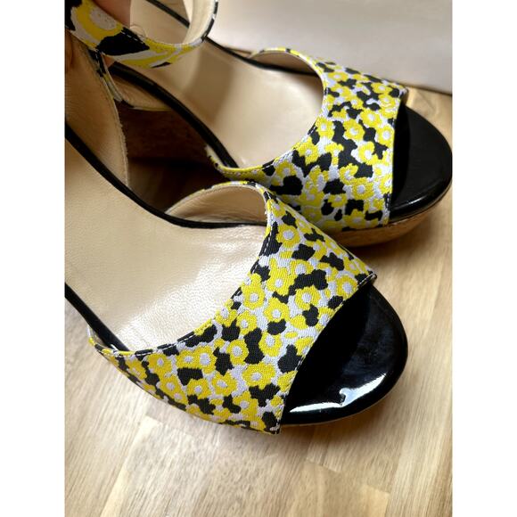 Jimmy Choo Platform Wedge Sandals Fabric Multicolor Pattern Size 37 - Picture 11 of 12